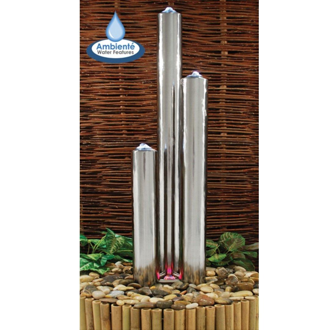 Stainless Steel Tubes Water Feature 3 Tube Contemporary Garden 156cm